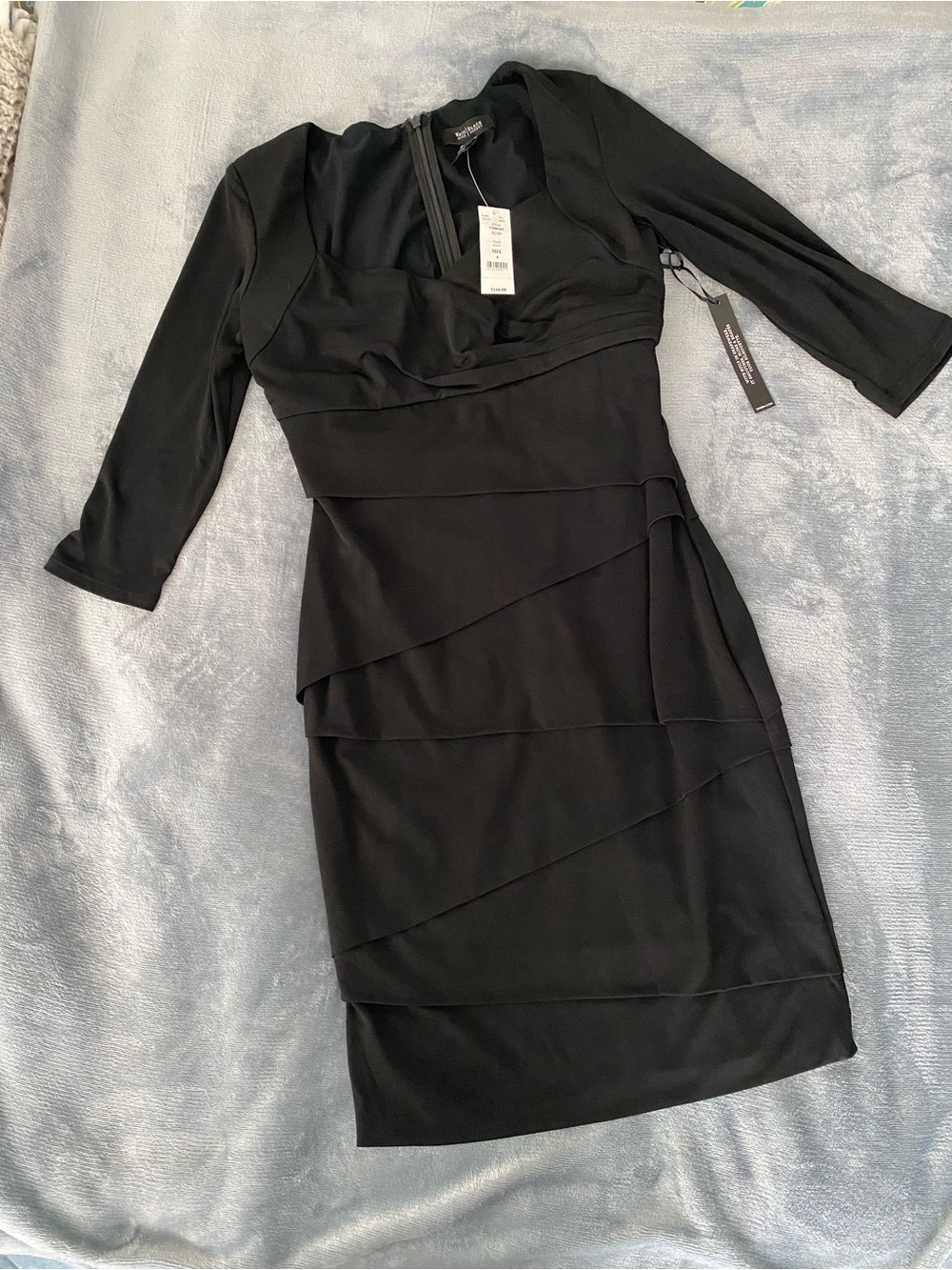White House Black Market Black Long Sleeve Tiered Sheath Dress sz 4